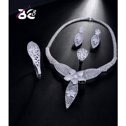 Be 8 Hot Sale Crystal AAA Cubic Zirconia Necklace Earrings 4pcs Set Elegant Jewelry for Women African Beads Jewelry Set S178