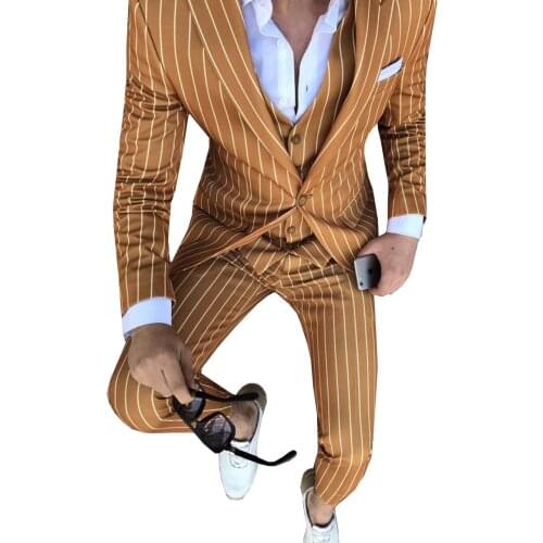 Mens Suits Striped Slim Fit 3 Piece Business Groom Jacket Tuxedos Blazer Navy Suits for Wedding Prom Evening(Blazer+Vest+Pants)