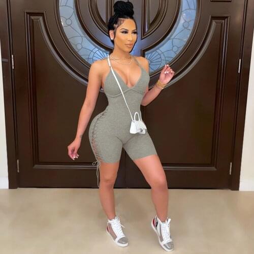 Summer Yoga Clothing Jumpsuit Women Solid Bodysuit Backless Elastic Bandage Sexy Sportswear Outfits Lounge Streetwear