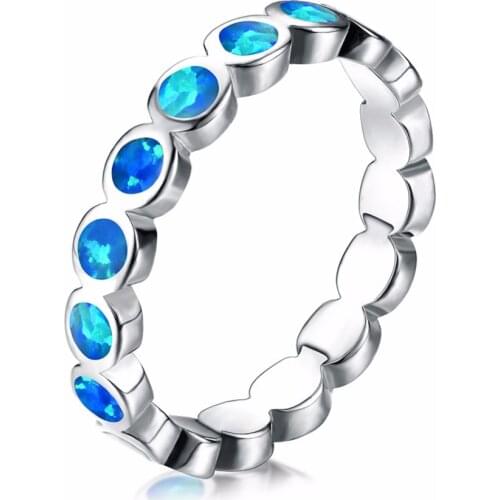 Fashion Luxury Round Circle Blue Fire Opal Women Beautiful Silver Rings For Women 925 Sterling Silver Jewelry 2018