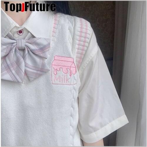 MILK Japanese girls Knitted Vest cute versatile sweater school Uniform Cardigans JK UNIFORM embroidery sweater