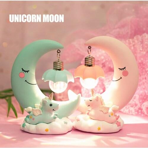 Moon LED Night Light Resin Night Lamp Unicorn Cartoon Luminaria Light Night LED Lamp Bedroom Home Decoration Kids Birthday Gift