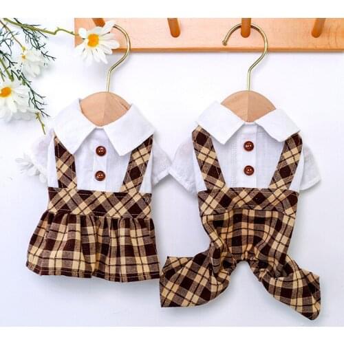 Soft Pet Cat Dog Jumpsuits Coffee Plaid Clothing for Pet Dog Clothes Overalls/Bib for Dogs Coat Jacket Chihuahua For Small Dog