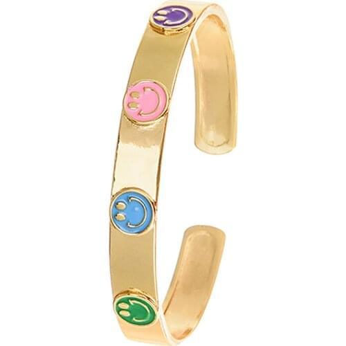ZHINI New Fashion Cute Smiley Face Opening Adjustable Bracelets for Women Boho Punk Gold Color Statement Bracelet Jewelry 2021