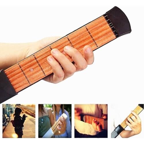 Portable Pocket 6 Fret Model Wooden Practice 6 Strings Guitar Trainer Tool Pocket Guitar Finger Exerciser 7 Colors