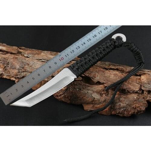 Freewolf Straight Knife 9Cr18 Satin Blade Black G10 Handle Fixed Blade Knives With ABS K Sheath