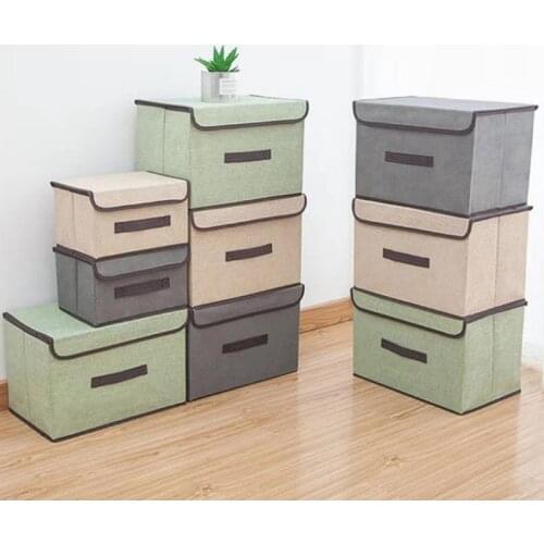Foldable Storage Boxes with Lids No Smell Polyester Fabric Clear Storage Baskets Containers Bins With Double Cover Organizer