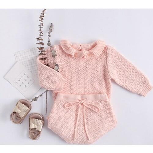 Sweater+Ruffles Cover PP Shorts Pants 2PCS 0-24M Winter Autumn Girls Clothes Set Baby Kids Infants Toddler Long Sleeve Knitwear