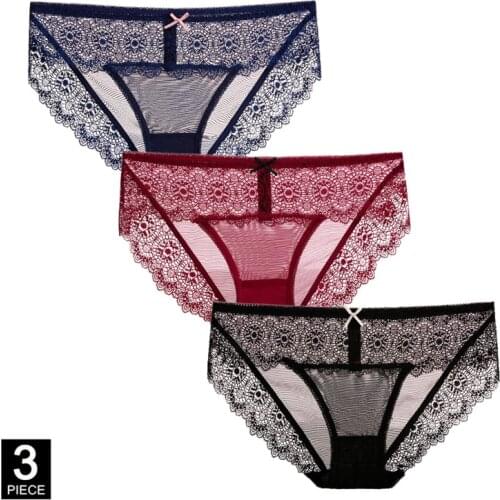 Sexy Lace Panties Woman Underwear Transparent Briefs Breathable Knickers Female Panty Girl New Underpants 3 Pcs/set Dropshipping
