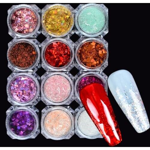 WUF Square Sparkles Nail Glitter Mix Nail Art Powder Sequins Flakes Mermaid Holographic Decorations