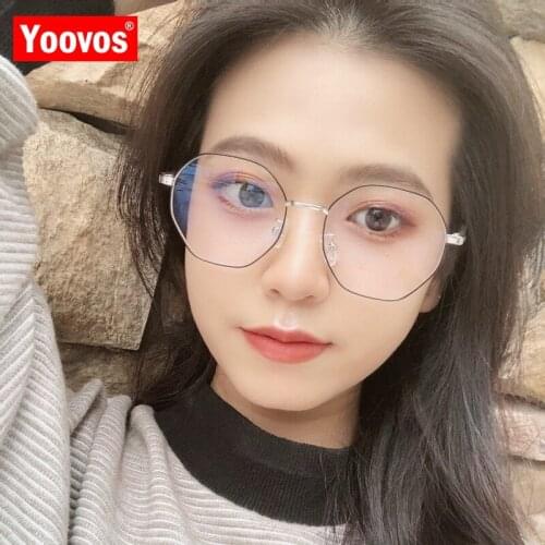 Yoovos Polygon Glasses Frame For Women 2021 Blue Light Eyeglasses Frame Women Metal Glasses Brand Design Okulary Gafas De Hombre