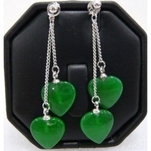Free Shipping Noblest Jewelry Heart Shape green Jades Earings