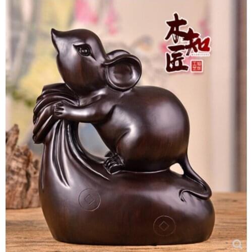 Yellow rosewood pear Black sandalwood Ebony Wood carved rat furnishings fortune geomantic home decoration zodiac rat money clo
