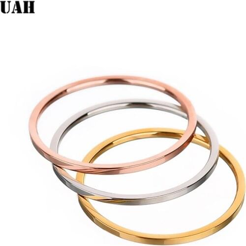 UAH Simple 1MM Thin Titanium Steel 3 Color Couple Ring Simple Fashion Rose Gold Silver Finger Ring For Women Wedding Jewelry