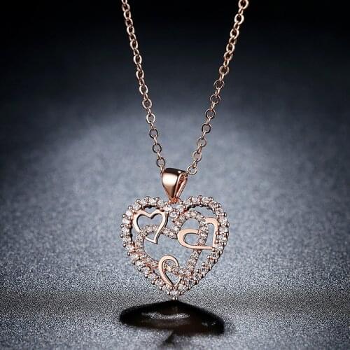 Crystal Wedding Jewelry Heart Golden Silver Color Necklace For Women Love Rose Gold Statement Necklace Valentine 's Day