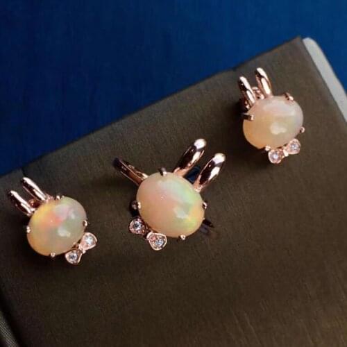 100% natural Ethiopian WELO opal CABOCHON ring + ear stud
