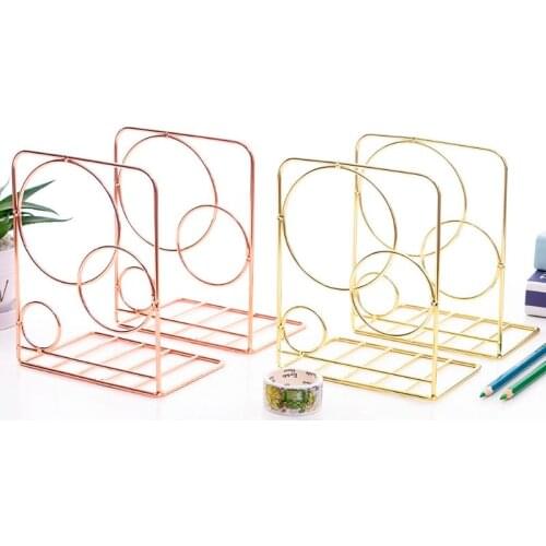 2pcs Round Metal Desktop Bookends Book Ends Support Stand Holder Shelf Bookrack