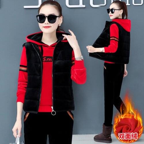 3pcs Winter Women Sportswear Tracksuit Thick Velvet Warm Outfit Running Jogger Casual Athletic Set Sport Suit Jacket+hoodie+pant
