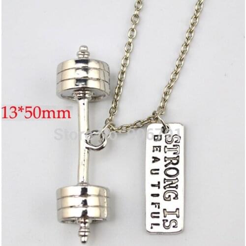 30pcs a lot sports Dumbbell barbell weight charm and strength is beautiful Fitness Weightlifting Gym necklace
