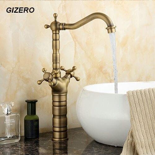 Antique Brass Faucet Hot&Cold Dual Handle Bathroom Basin Mixer Faucet Swivel Deck Mounted Sink Vanity Faucet, torneira ZR131