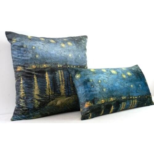 Starry Night Over The Rhone Velvet Cushion Cover Sofa Pillow Cover Car Chair Cushion Case Double-sided Printing Without Stuffing