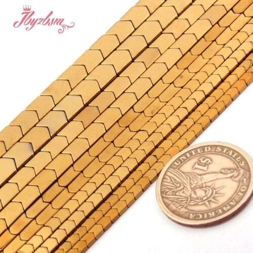 Natural Hematite Gold V Shape 3/4/6x8/8mm Loose Stone Beads For DIY Necklace Bracelet Loose Jewelry Making 15" Free Shipping