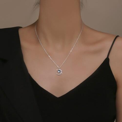 Bling Luxury Moon Cubic Zirconia 925 Sterling Silver Clavicle Chain Necklace For Women Glitter Dainty Jewelry