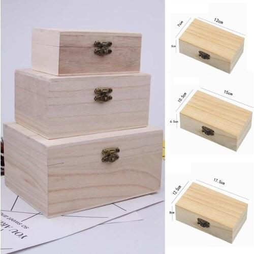 Wooden Square Storage Boxes Craft Gift Box Simple Storage Container Dust-Proof With Lock Jewelry Box Case
