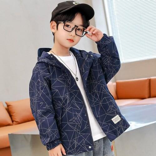 Children Jackets Autumn Spring Kids Outerwear Coats Boy Zipper Jackets Teen Boys Hooded Windbreaker Line Print Tops Clothes