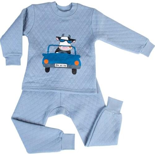 Childrens Pajama Suits For Boys Girls Little Kids Sleepwear Cotton Warm Underwear Sets Full Length T-shirt + Pants Clothing Set