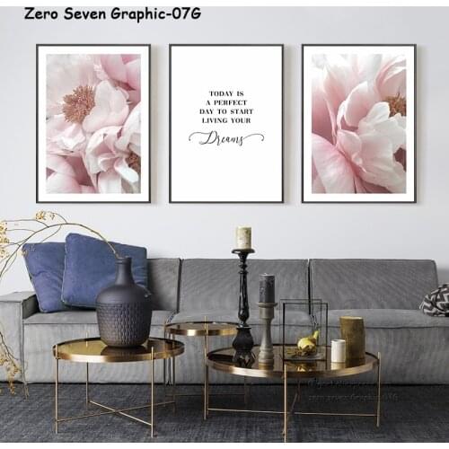 Elegant And Fresh Pink Peony Blossom Wall Art Motivational Quote Canvas Poster Print Picture For Modern Home Mural Decoration
