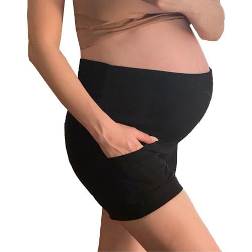 Cotton Maternity Shorts Women Summer Pregnancy clothes High Waist Elastic Waist Adjustable Belt Loose Pants with Pocket