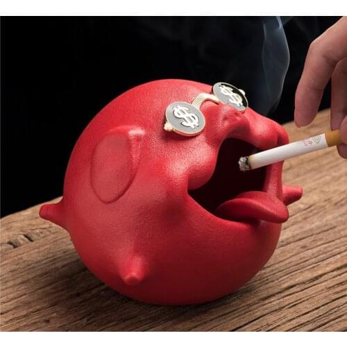 Ceramic Cute Animal Pigs Frosted Large Capacity Car Portable Household Art Decoration For Boyfriend Ashtray