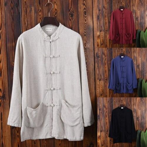 Chinese Clothes for Women Tang Suit Traditional Costumes Kung Fu Uniforms Linen Comfortable Solid Color Loose Full Sleeve Retro