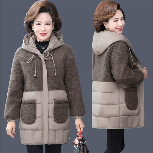 Womens Winter Jacket 2020 New Thick Warm Down Parkas Middle-aged Mother Hooded Cotton Padded Cotton Coat Plus Size 5XL