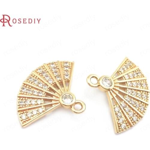 40114)6PCS 18x24MM 24K Champagne Gold Color Brass and Zircon Sector Shape Charms Pendants Jewelry Making Supplies Diy Findings