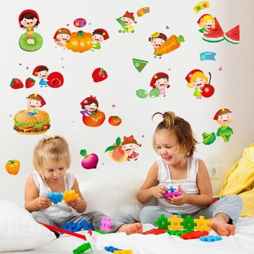 Cartoon vegetable fruit Children Wall Stickers For Kindergarten Kids Room Bedroom Home Decoration Diy Hole Wall Mural Pvc Decals