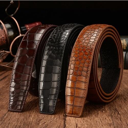First Layer Crocodile Pattern Genuine Leather 3.5cm Mens Belt Body New Luxury Brand for High Quality No Buckle Strap Ceinture