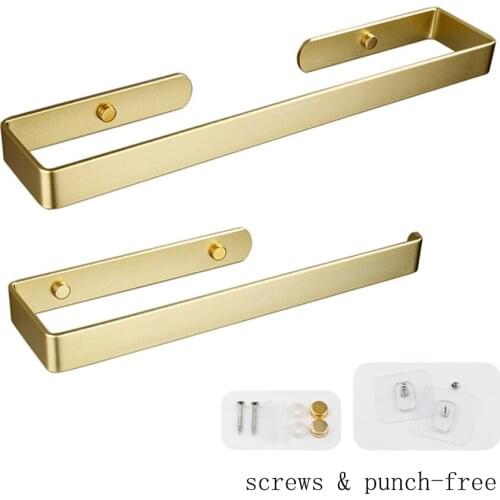 Set 2Pcs Luxury Golden Toilet Paper Holder Towel Rack Bar Kitchen Hand Towel Hanger Bathroom Accessories, Screws & Self Adhesive