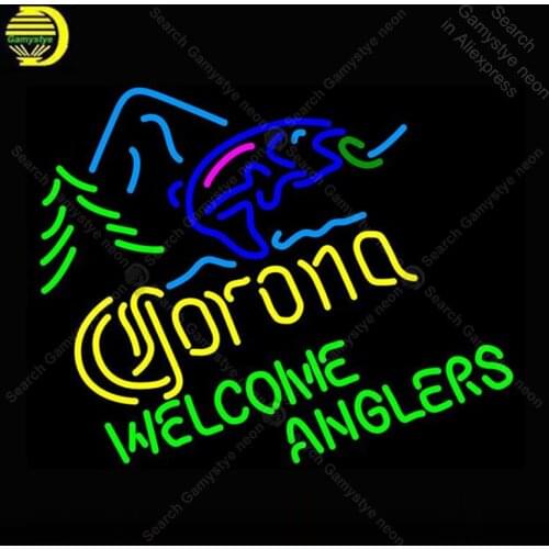 Neon Sign for Coron fish welcome Anglers Neon lamp Pub Display Beer bar shop Neon Light up wall sign Neon Signs for Room Letrero