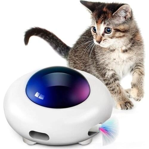 UFO Interactive Cat Toys Upgraded Pop and Play Toy with Rotating Feather USB Charging,Smart Mode for Indoor Cats Relieve Boredom