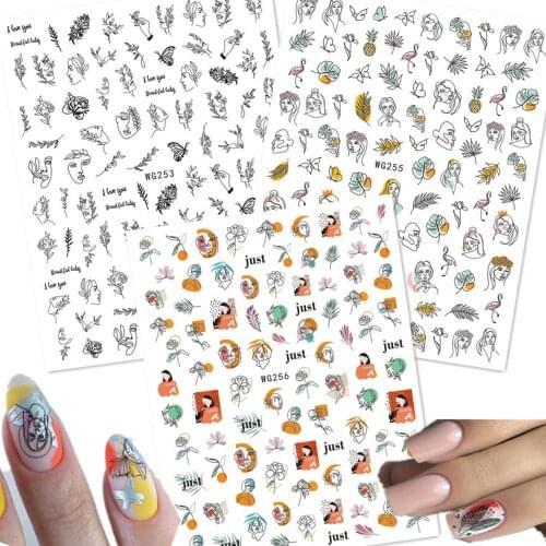 Newest WG253 254 abstract lady 3D nail art sticker decal stamping back gule DIY nail decoration tools