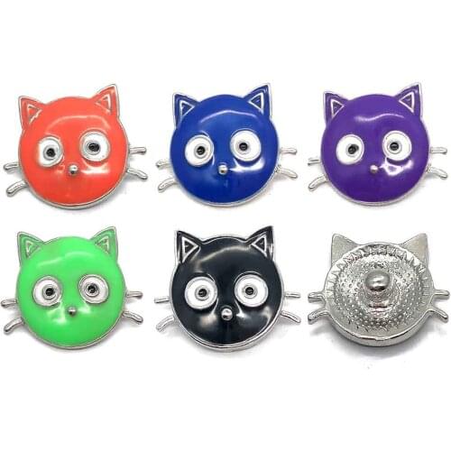 Wholesale 066 Cat 18mm rhinestone metal button for snap button Bracelet Necklace Jewelry For Women Silver jewelry