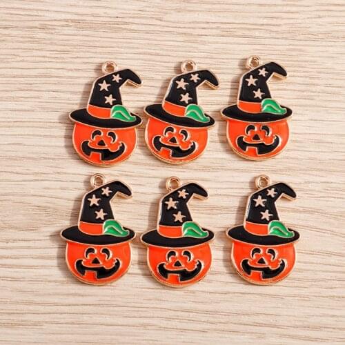 10pcs 21*30mm Halloween Pumpkin Charms Enamel Hat Charms Pendants for DIY Jewelry Making Necklaces Earrings Crafts Accessories