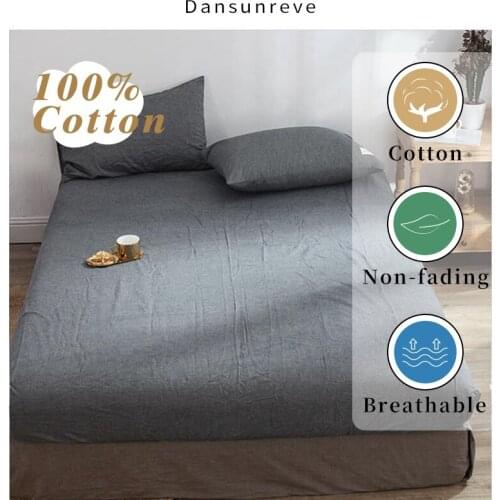 Dansunreve 1pc 100% Pure Washed Cotton Geometric Stripe Fitted Sheet Plain Single Queen King Bedsheet with Elastic No Pillowcase
