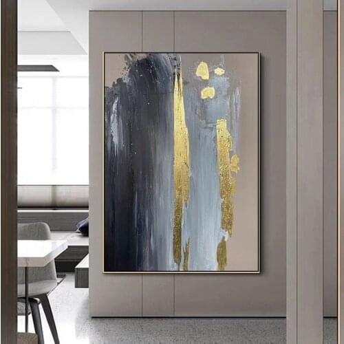 Pure Handmade Luxurious Gold Foil Craft Modern Abstract Oil Canvas Painting On The Wall Art Entrance Living Room Decoration Art