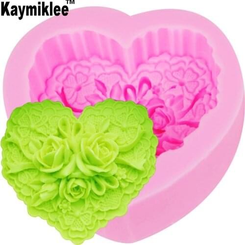 S099 Loving Heart Rose Candle Moulds Soap Mold Kitchen-Baking Resin Silicone Form Home Decoration 3D DIY Clay Craft Wax-Making