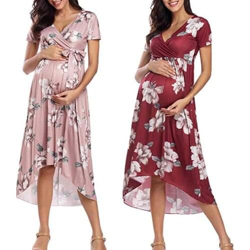 Sexy summer maternity clothes 2020 new short sleeve printed V-neckline maternity long dress Pregnant big size clothes