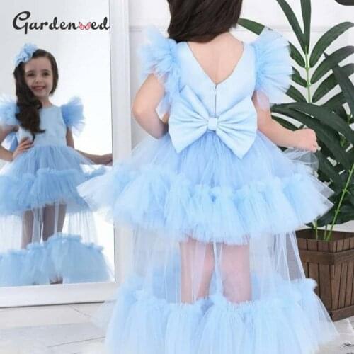 Layers Girl Princess Dress Puffy Tulle Girl Party Dresses Satin Bow Girl Birthday Dress Baby Girl Dress платья для девочек 2021