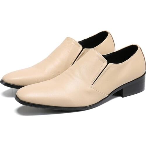 Khaki Large Size Mens Business Party Leather Shoes Classic Office Formal Shoes Men Slip on Flats Suits Shoes Zapatos De Hombre